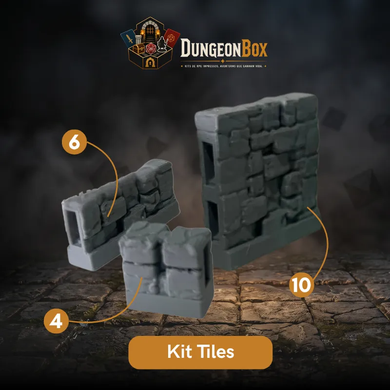 Kit Tiles Modulares de Masmorra: Paredes de Pedra (20 Peças + Clips OpenLOCK) - DungeonBox